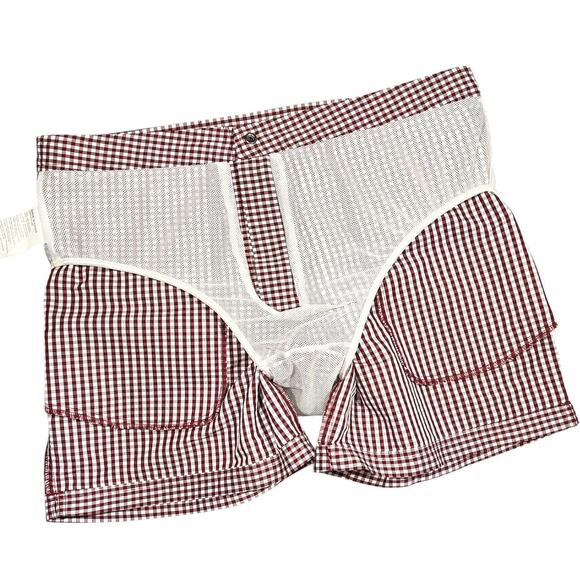 Club Monaco Gingham Check Swim Shorts Preppy 6" Maroon Size 34 - Picture 6 of 9